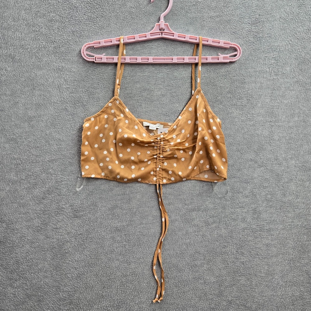 American Eagleā Women Tank Top XS Beige Polka Dot Ruffle V-Neck NWT